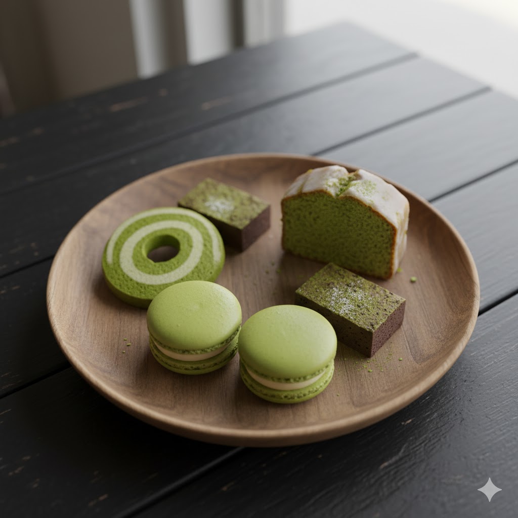 Bakery: matcha breads and pastries