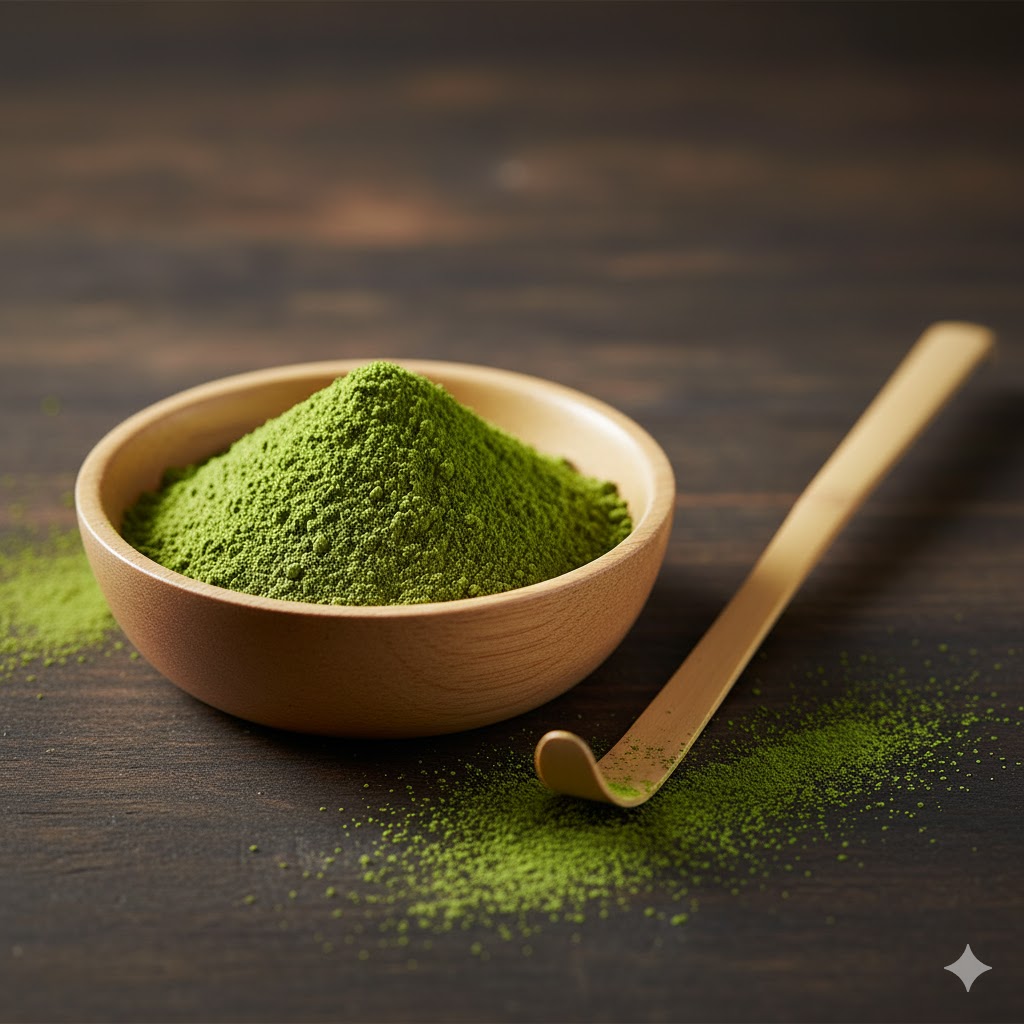 Matcha beverage highlighting powder solubility and color